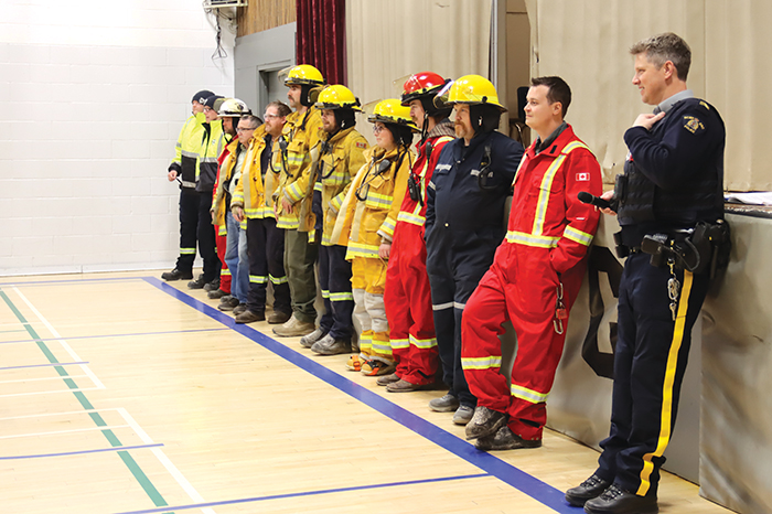 Members from the RCMP, EMS and the local fire departments at Rocanville school last Tuesday after the lock down drill.