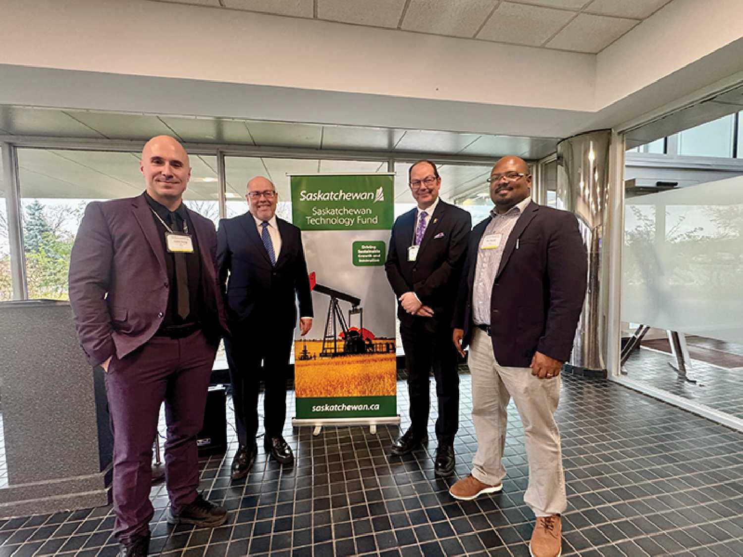Nutrien Rocanville General Manager Justin Young, Moosomin-Montmartre MLA Kevin Weedmark, Minister of Environment Travis Keisig, and Mill Maintenance Superintendant at Nutrien Rocanville Tim Mbanga.